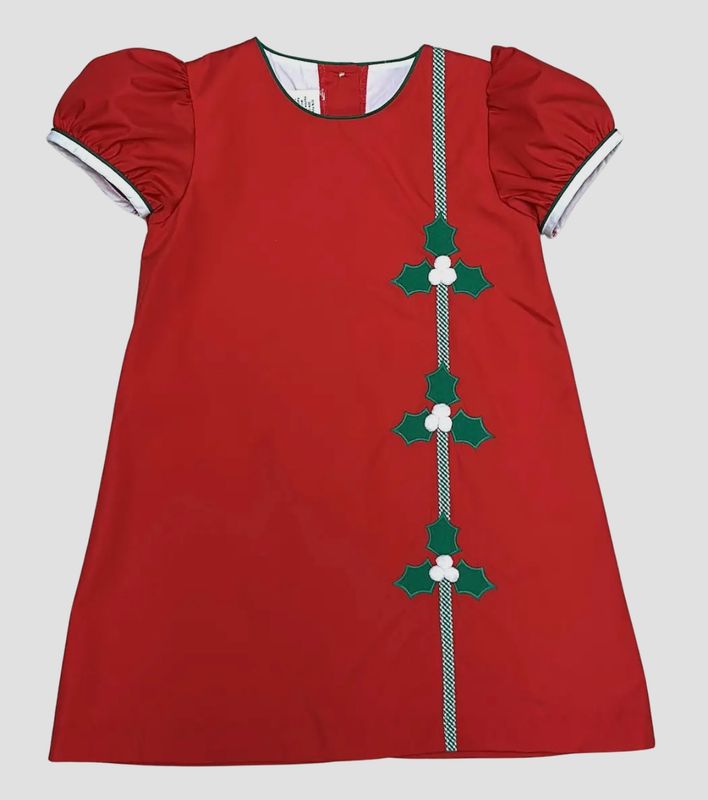 Girl's Christmas Hollies Red A-line Dress