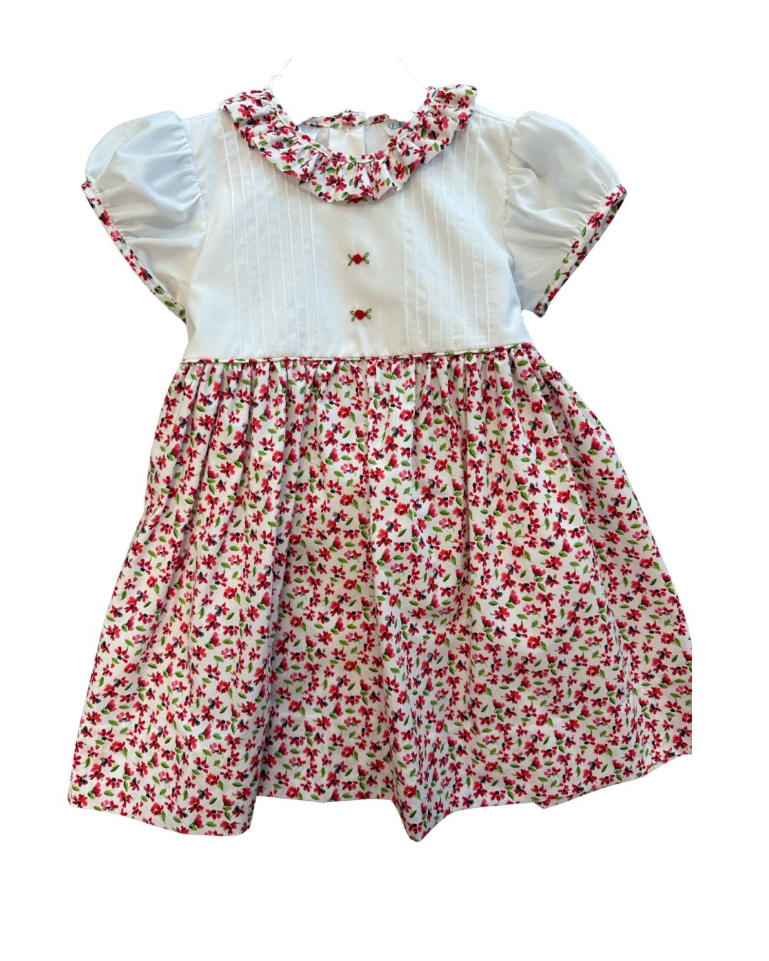 Red Floral Rose Smocked Waist Dress