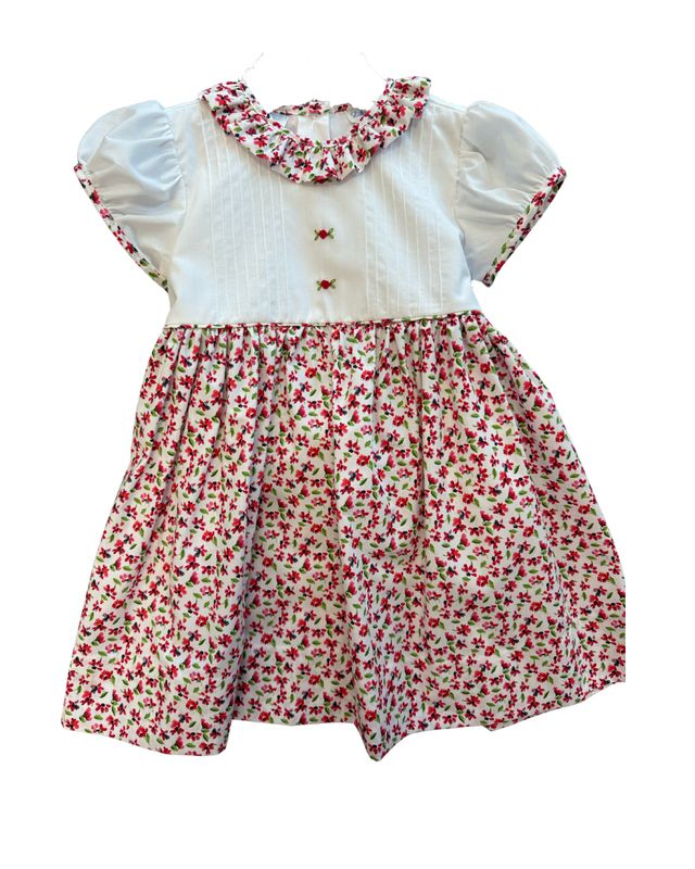 Red Floral Rose Smocked Waist Dress