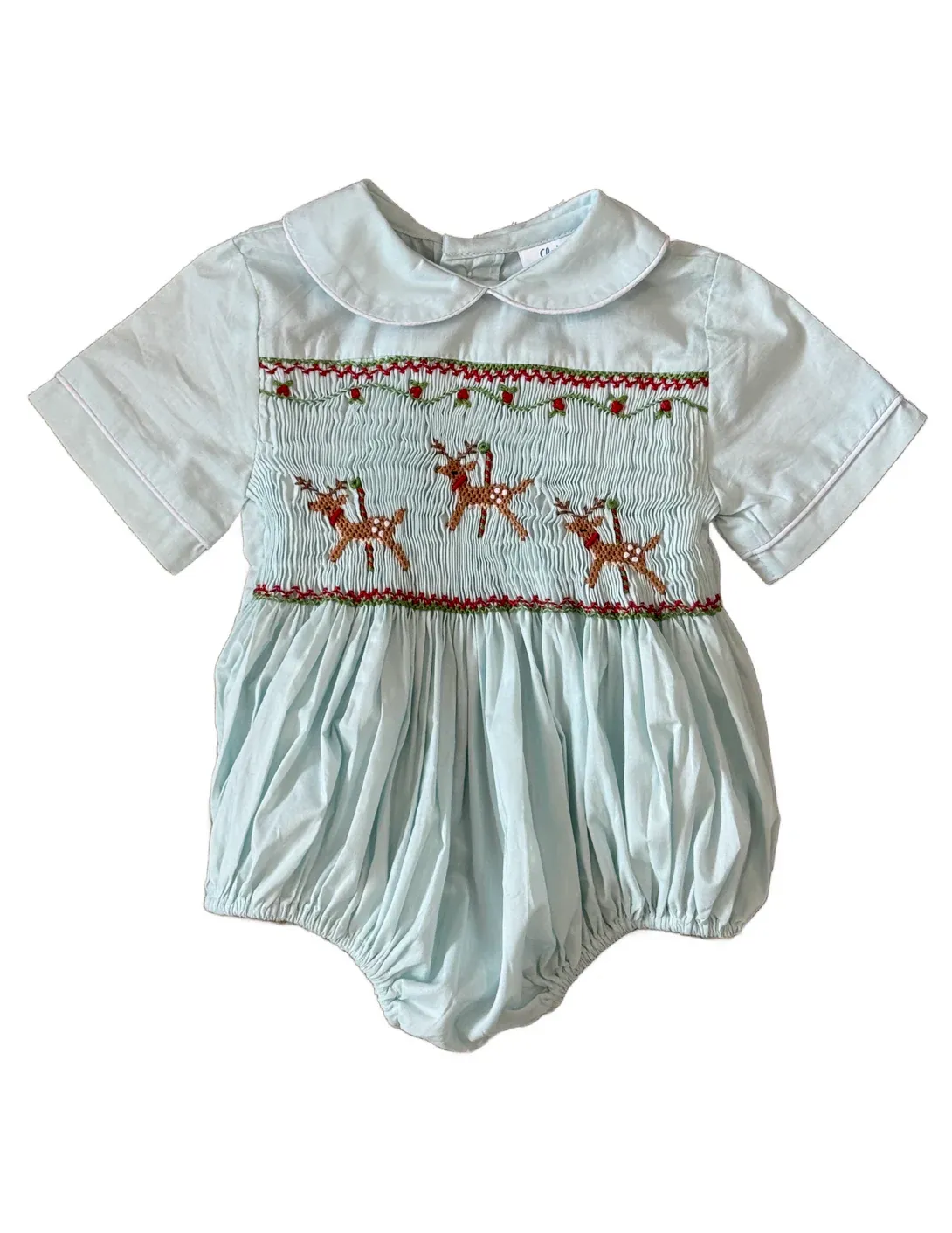 Light Blue Reindeer Smocked Boy Bubble