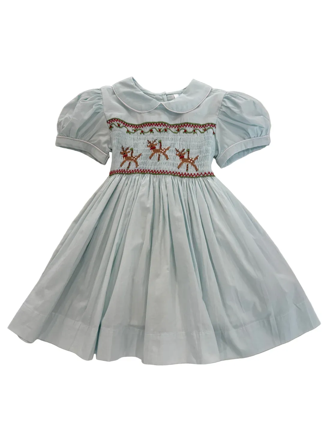 Light Blue Reindeer Smocked Dress