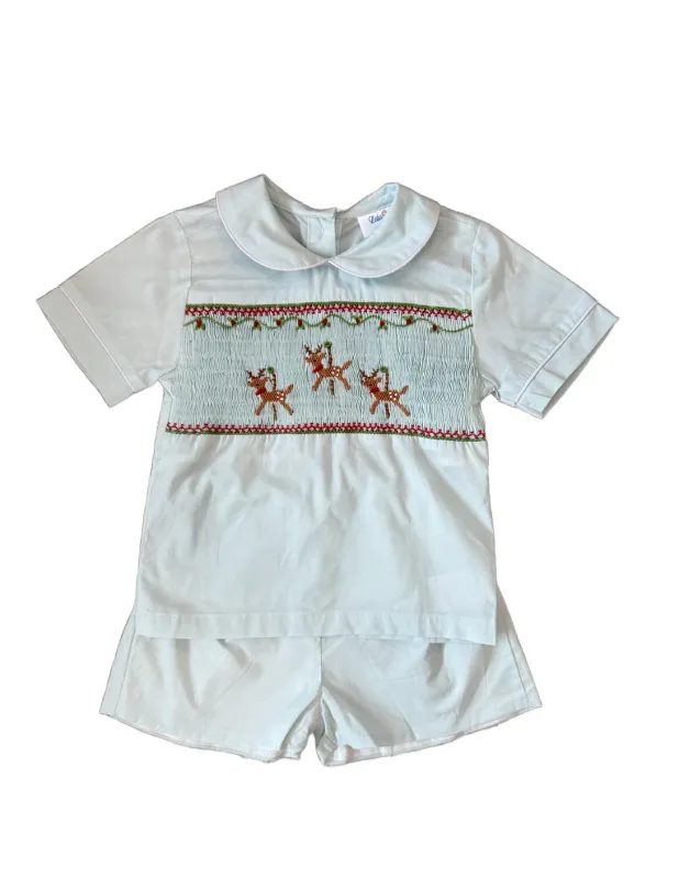 Light Blue Reindeer Smocked Boy Short Set