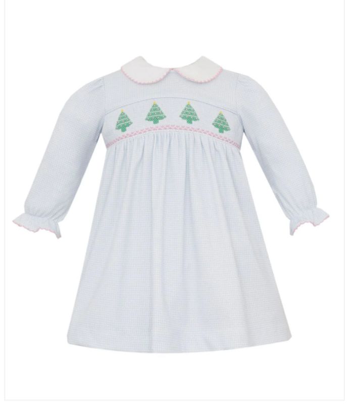 Girls Smocked Christmas Tree Dress