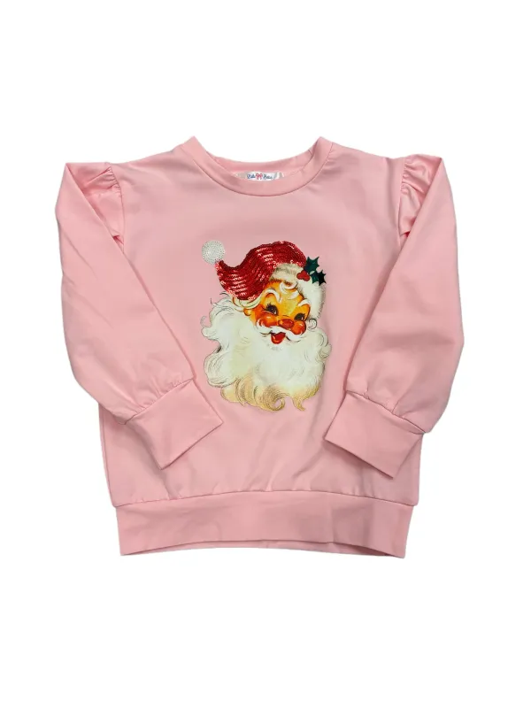 Pink Long Sleeve Sequin Santa Top