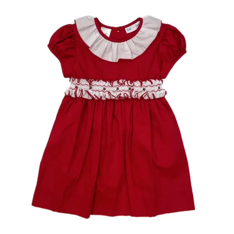 Classic Red Smocked Ruffle Sash Dress