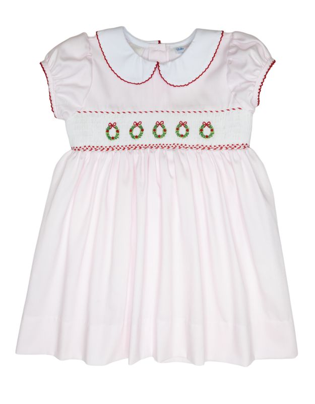 Christmas Wreaths Smocked Waist Dress