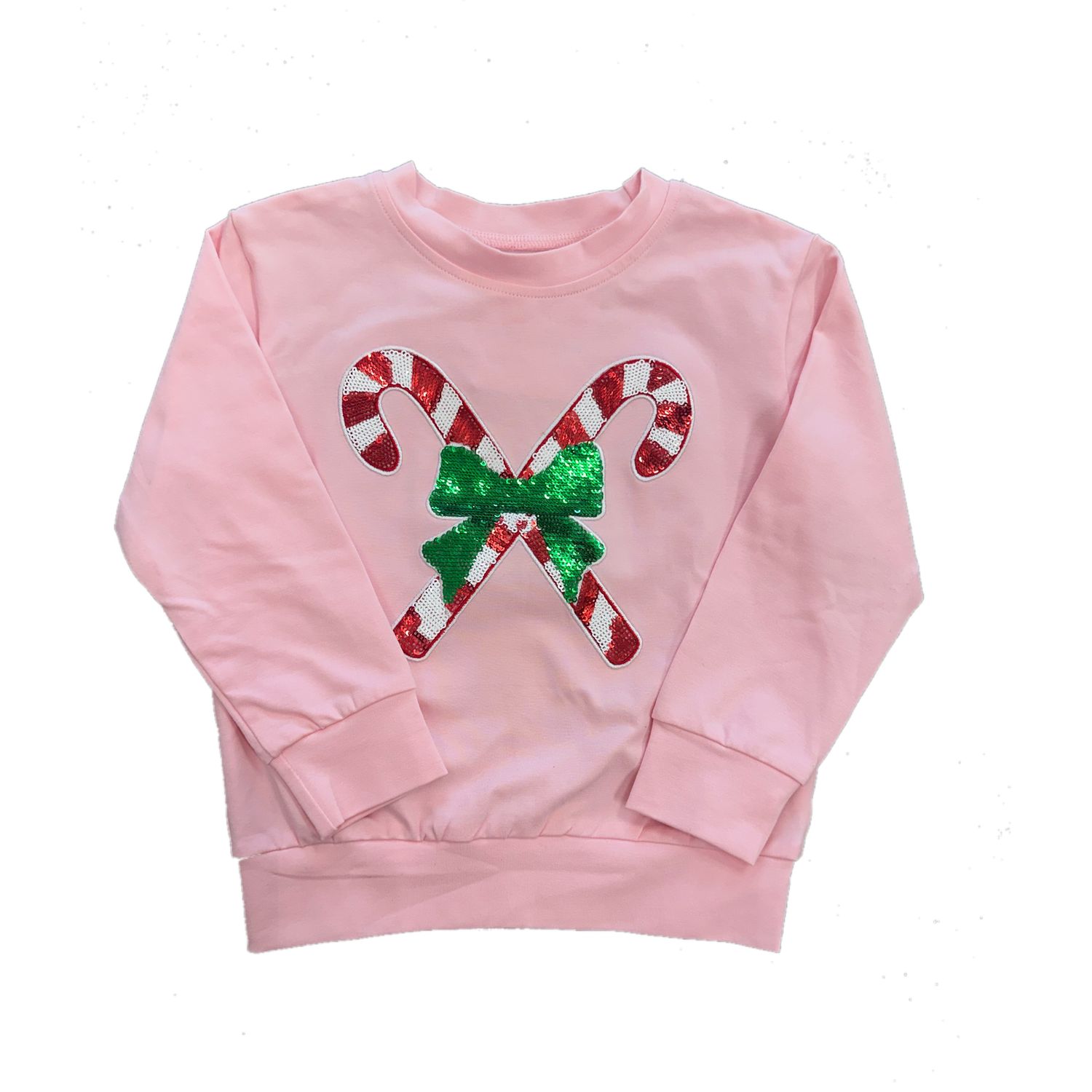Light Pink Long Sleeve Sequin Candy Cane Top