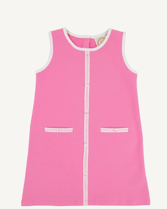 Annie Apron Dress in Winter Park Pink/Worth Ave White