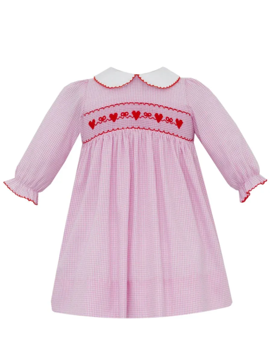 Valentine's Day Girl's Pink Gingham Long Sleeve Dress