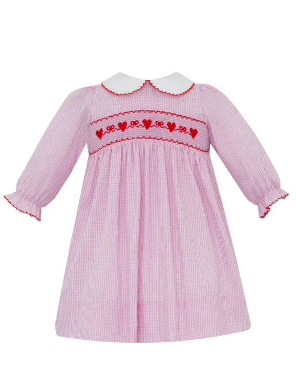 Valentine's Day Girl's Pink Gingham Long Sleeve Dress