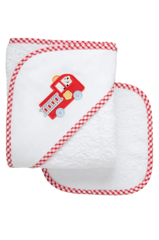 Fire Truck Hooded Towel and Washcloth Set