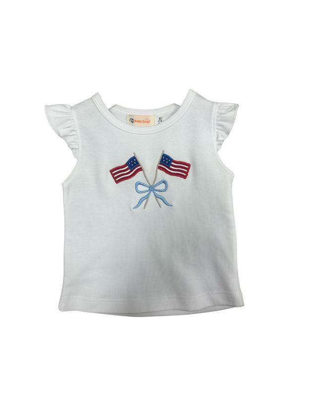 American Flag and Bow Flutter Sleeve Top