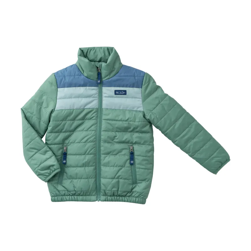 Boys Puffer Jacket in Frosty Spruce Colorblock