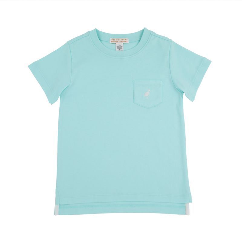 Carter Crew Neck with Pocket in Edisto Egg Blue with Worth Avenue White Stork