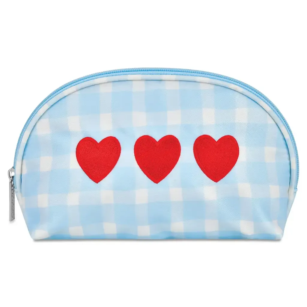 Gingham Hearts Oval Cosmetic Bag