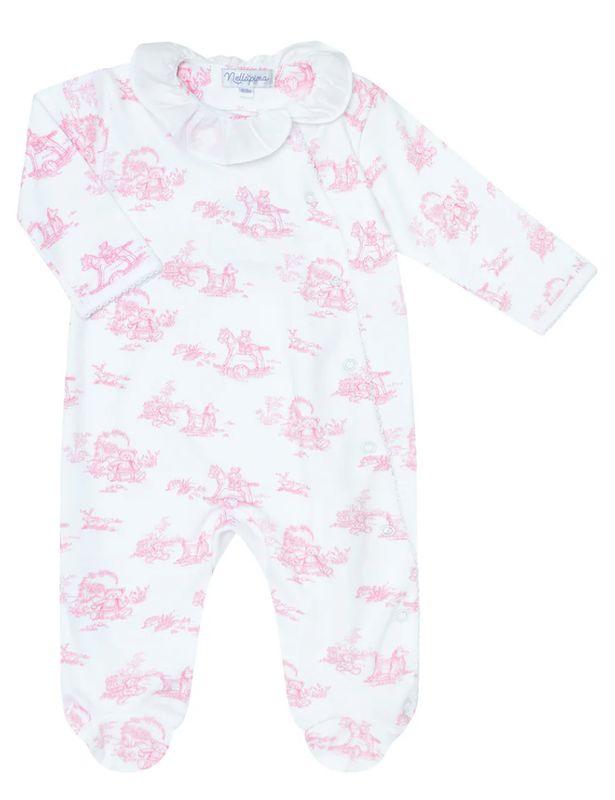 Pink Toile Zipper Footie
