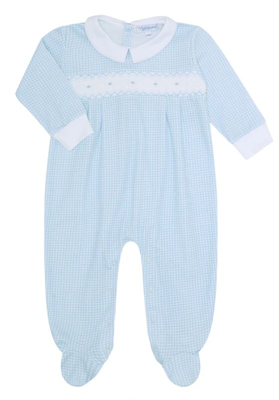 Blue Gingham Smocked Footie