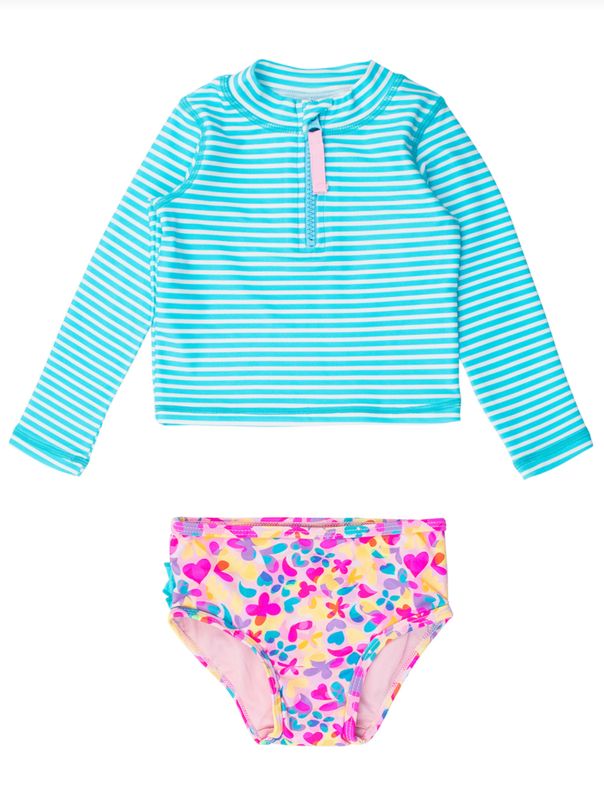 Vibrant Neon Long Sleeve Zipper Rash Guard 2-Piece