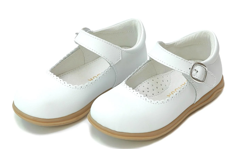 White Chloe Classic Scalloped Leather Mary Jane