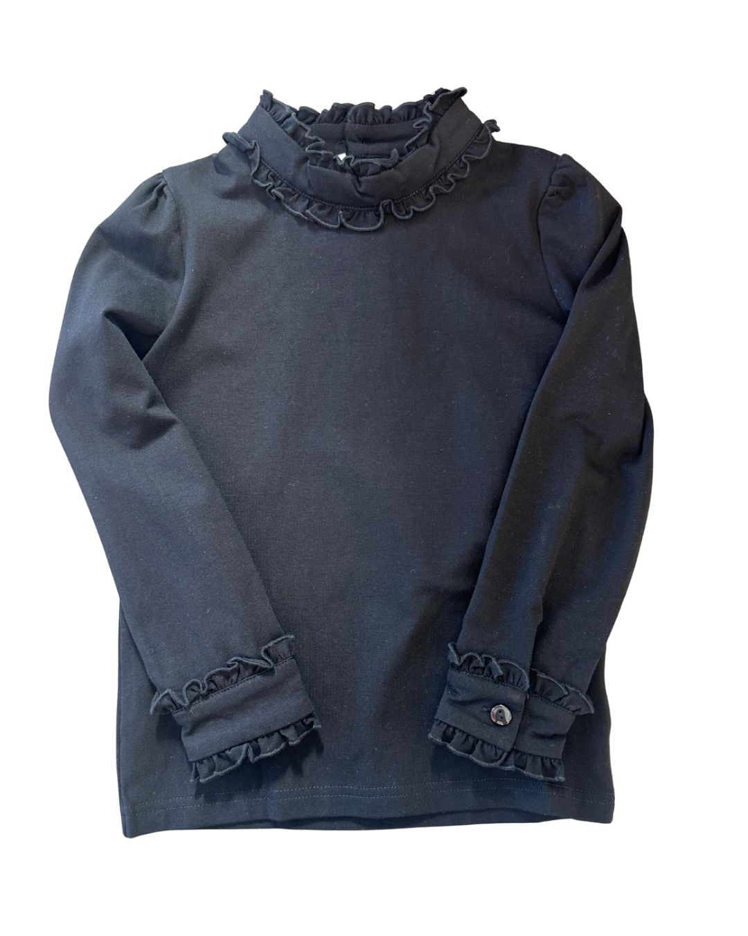Black Long Sleeve Ruffle Collared Top