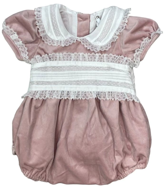 Pink Velvet Sash Waist Bubble