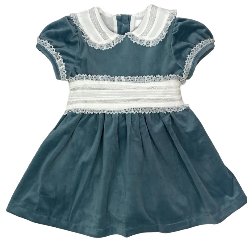 Blue Velvet Dress with Lace