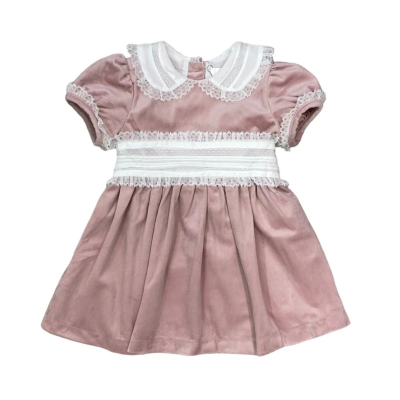Light Pink Velvet Dress with Lace