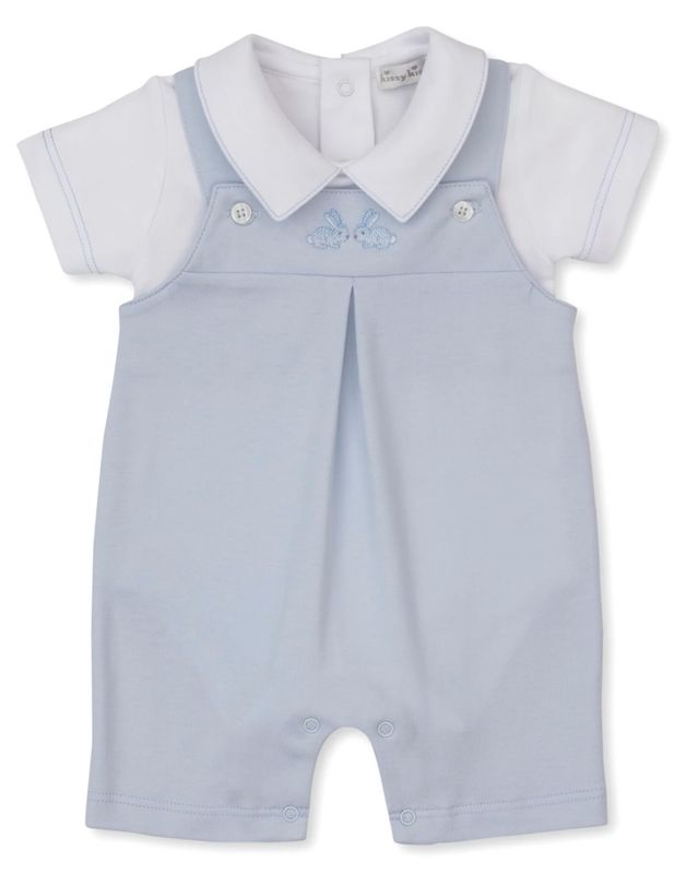 Springtime Bunny Fun Blue Short Overall Set