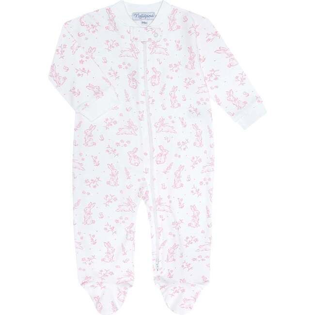 Pink Bunny Toile Zipper Footie