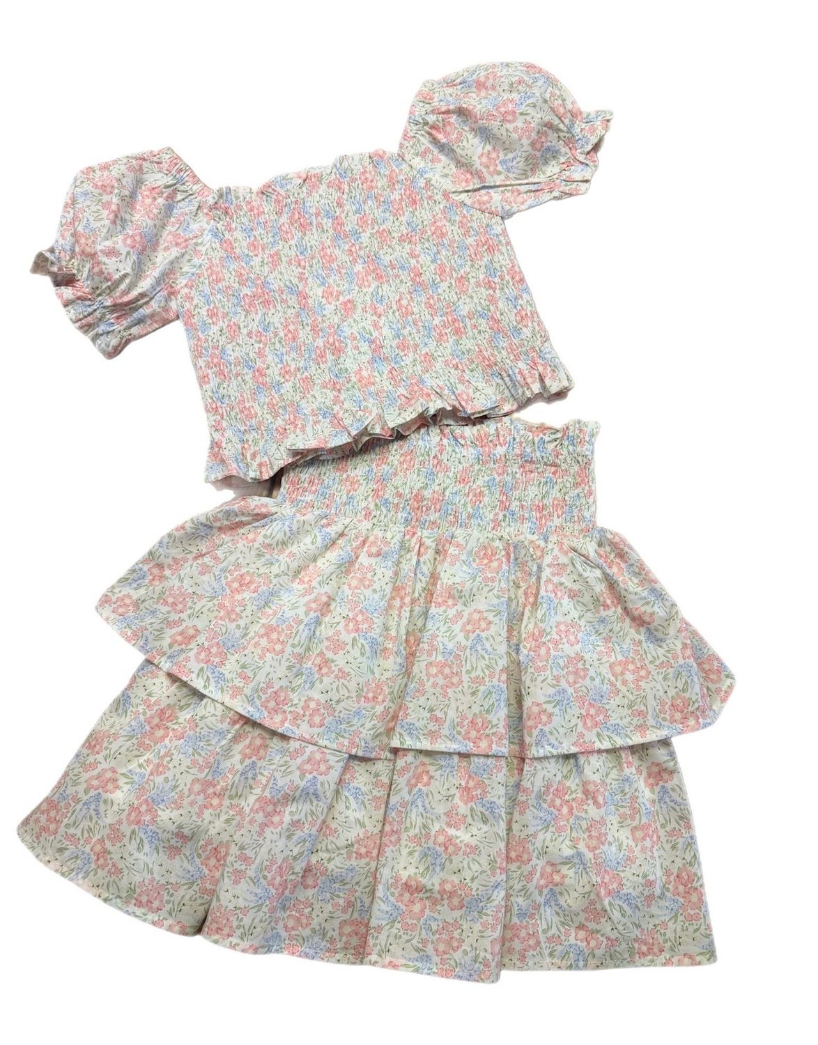 Spring Floral Smocked Skirt Set