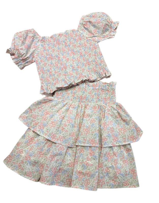 Spring Floral Smocked Skirt Set