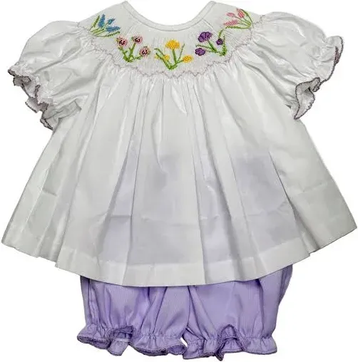 Spring Flowers Smocked Bishop Bloomer Set