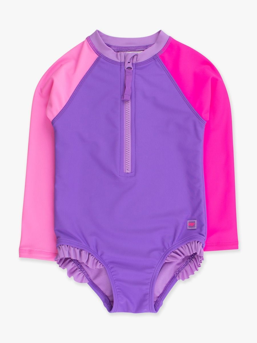 Neon Purple Color Block Long Sleeve Rashguard