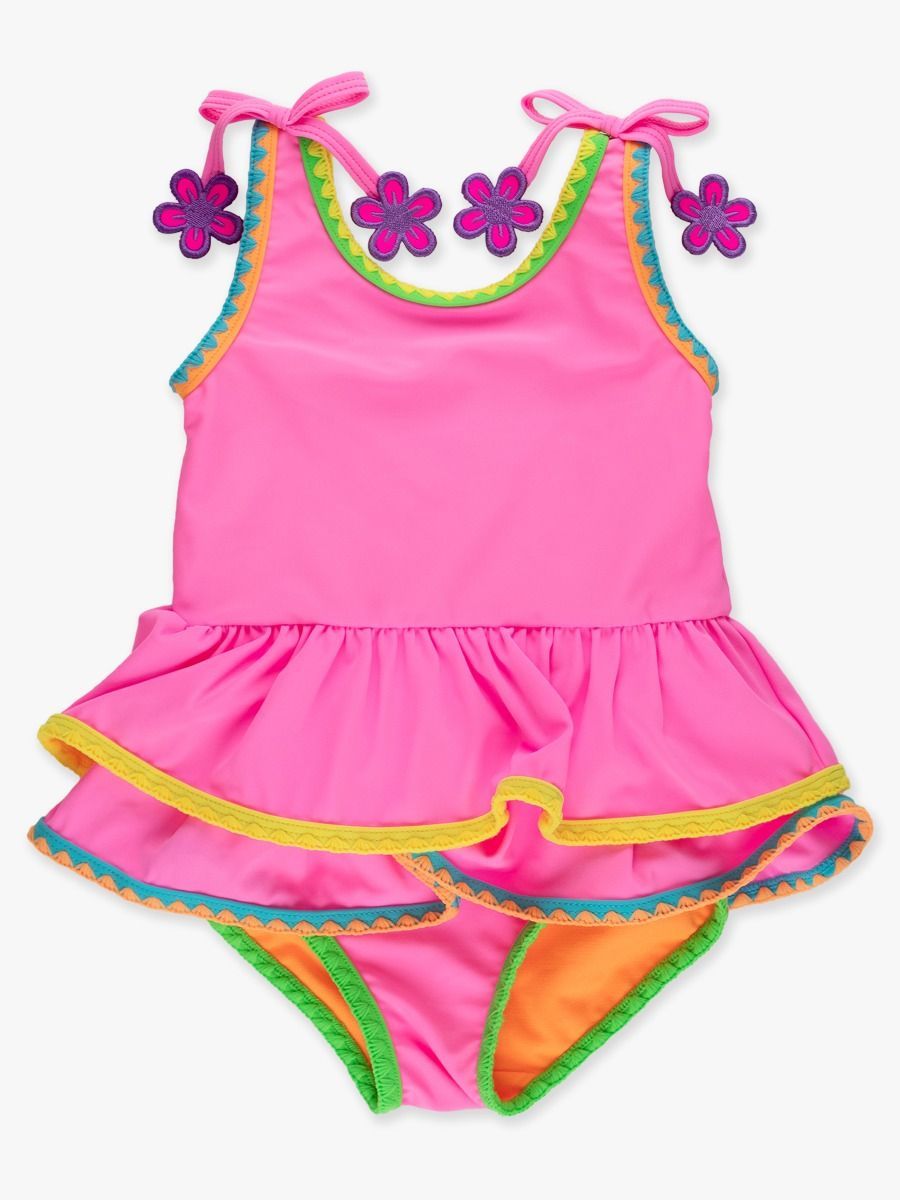 Neon Pink Crochet Detal Peplum One Piece