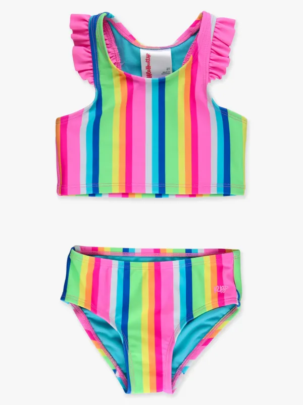 Neon Rainbow Stripe Racerback Tankini Swimsuit
