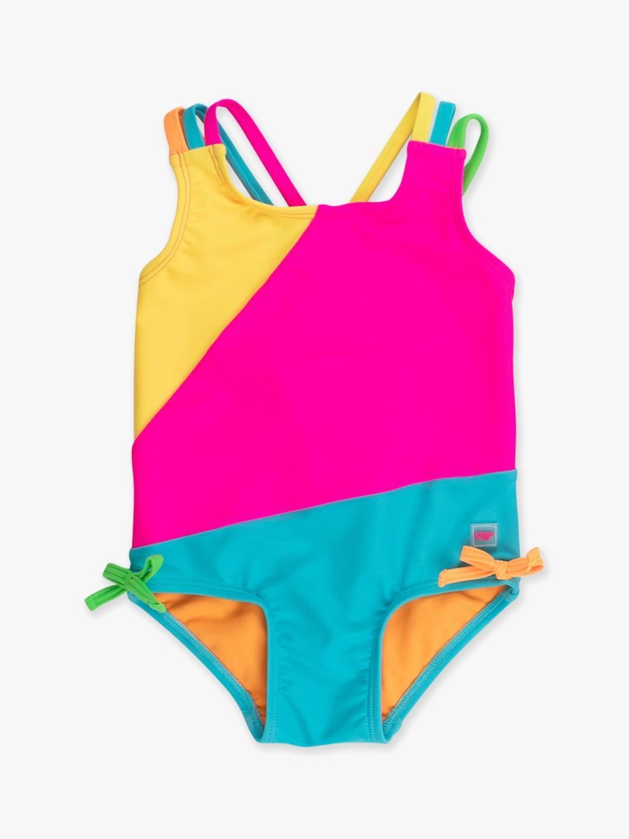 Neon Color Block Cross-Back One Piece