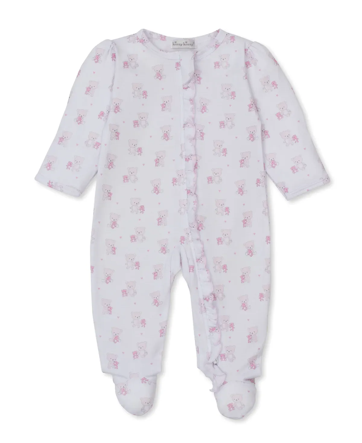 Teddy Bear Love Zipper Footie in Pink
