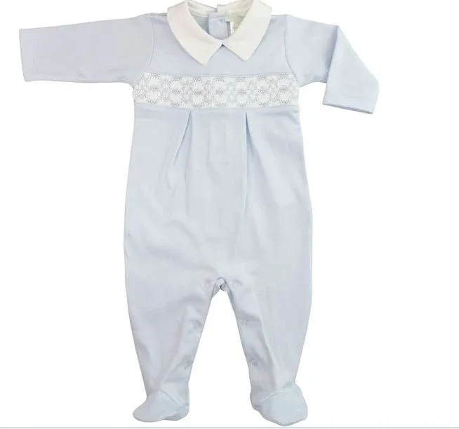 Hand Smocked Footie in Blue