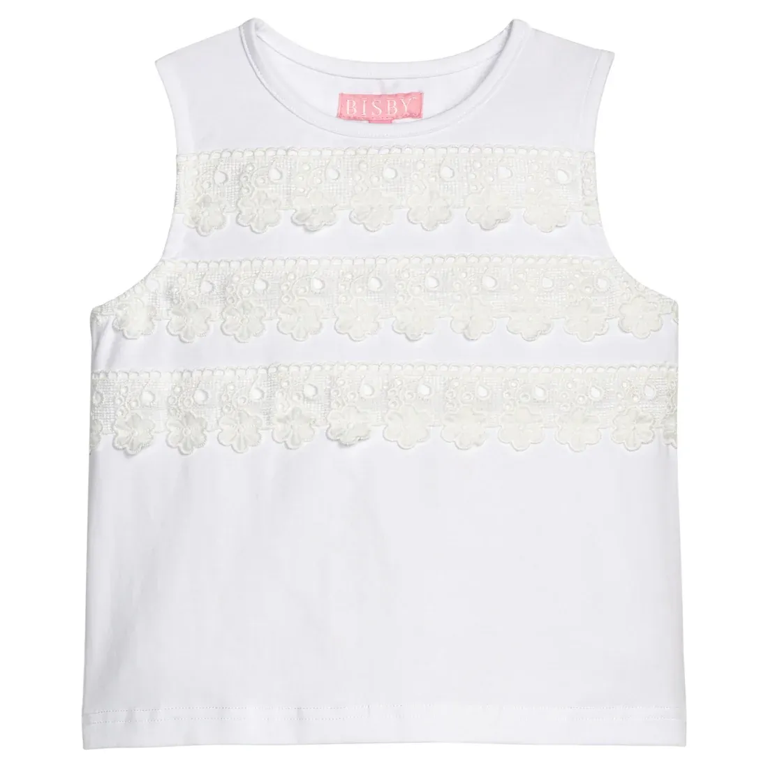 Sleeveless Tank in White Eyelet Stripe