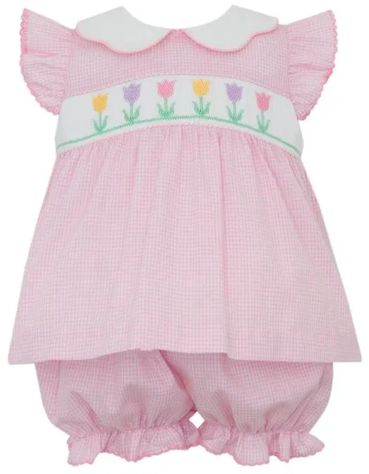 Spring Tulips Pink Gingham Bloomer set