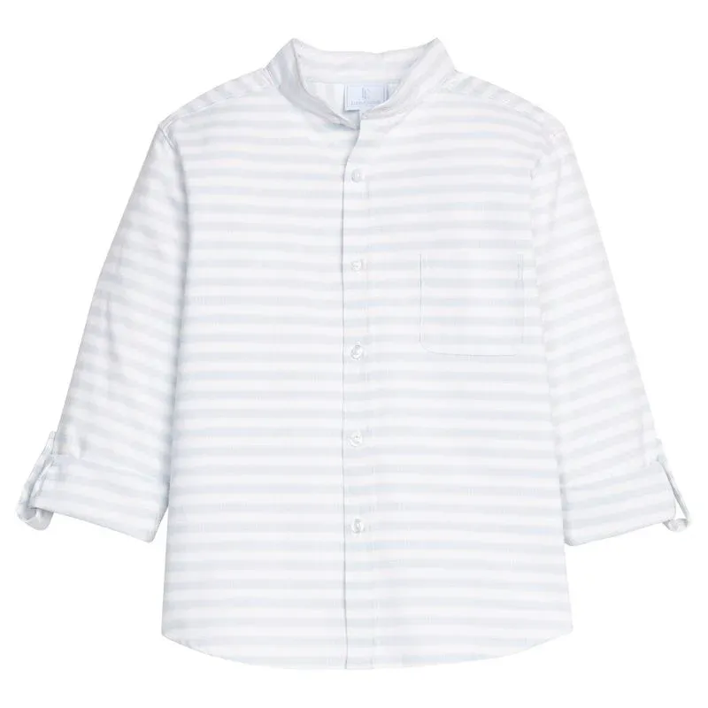 Mandarin Collar Roll Sleeve Shirt in Savannah Stripe