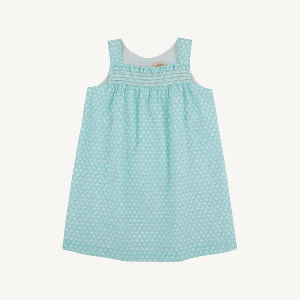 Spencer Smocked Dress in Dunmore Doo-Dad/Worth Ave White