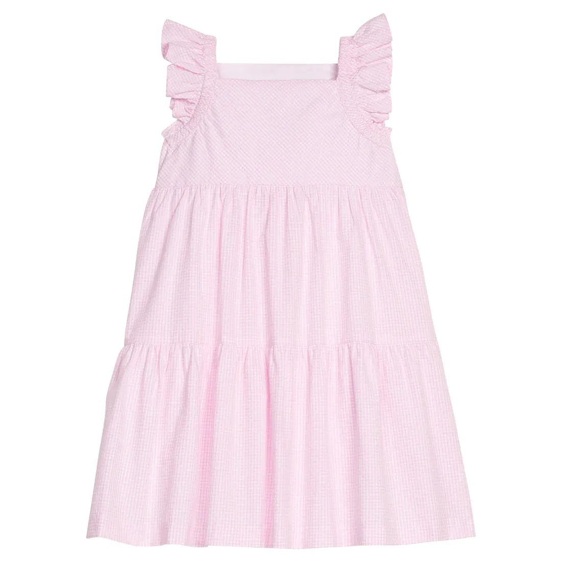 Tiered Katie Dress in Light Pink Seersucker Gingham
