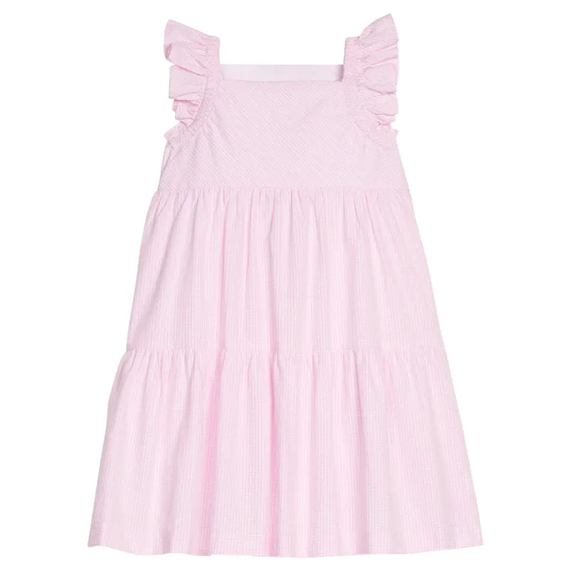 Tiered Katie Dress in Light Pink Seersucker Gingham