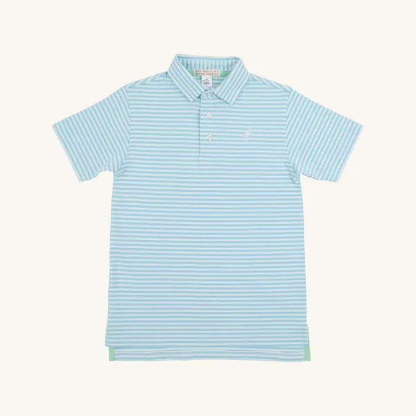 Prim and Proper Polo in Brookline Blue Stripe/Worth White Avenue
