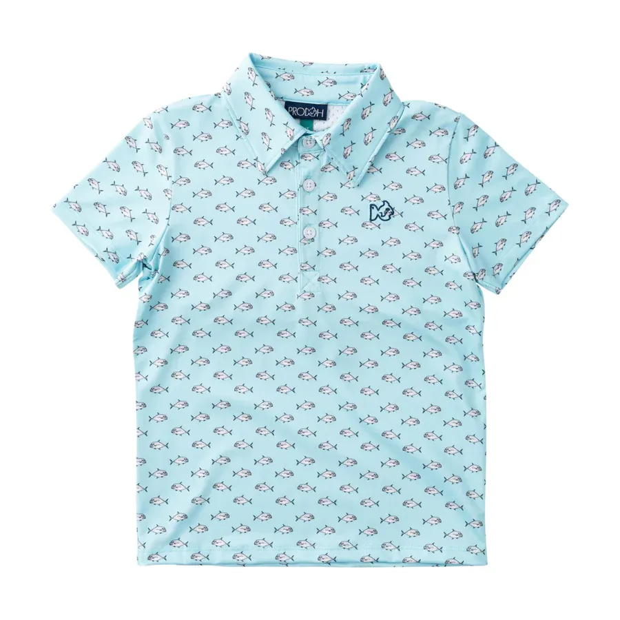 Boys Pro Performance Short Sleeve Polo in Fish Print