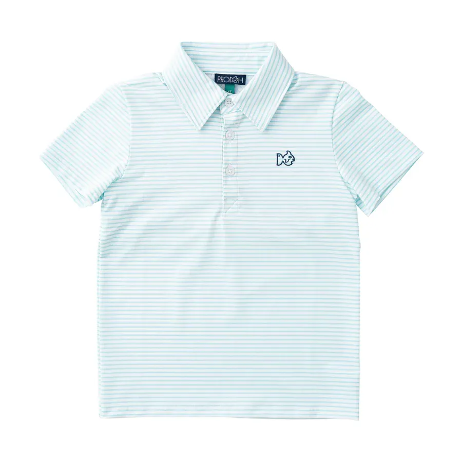Boys Pro Performance Short Sleeve Polo in Aruba Blue Stripe