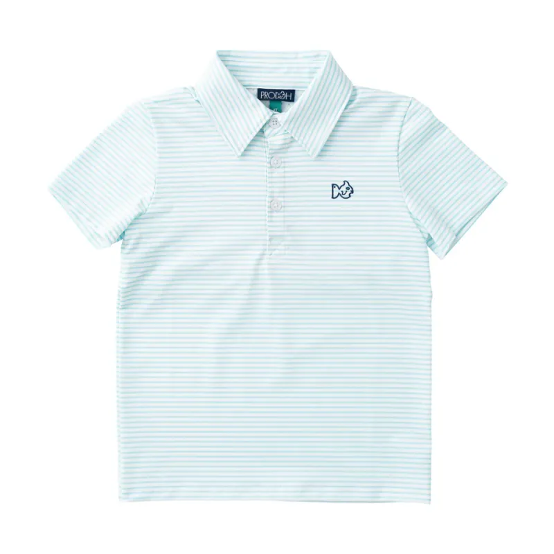 Boys Pro Performance Short Sleeve Polo in Aruba Blue Stripe