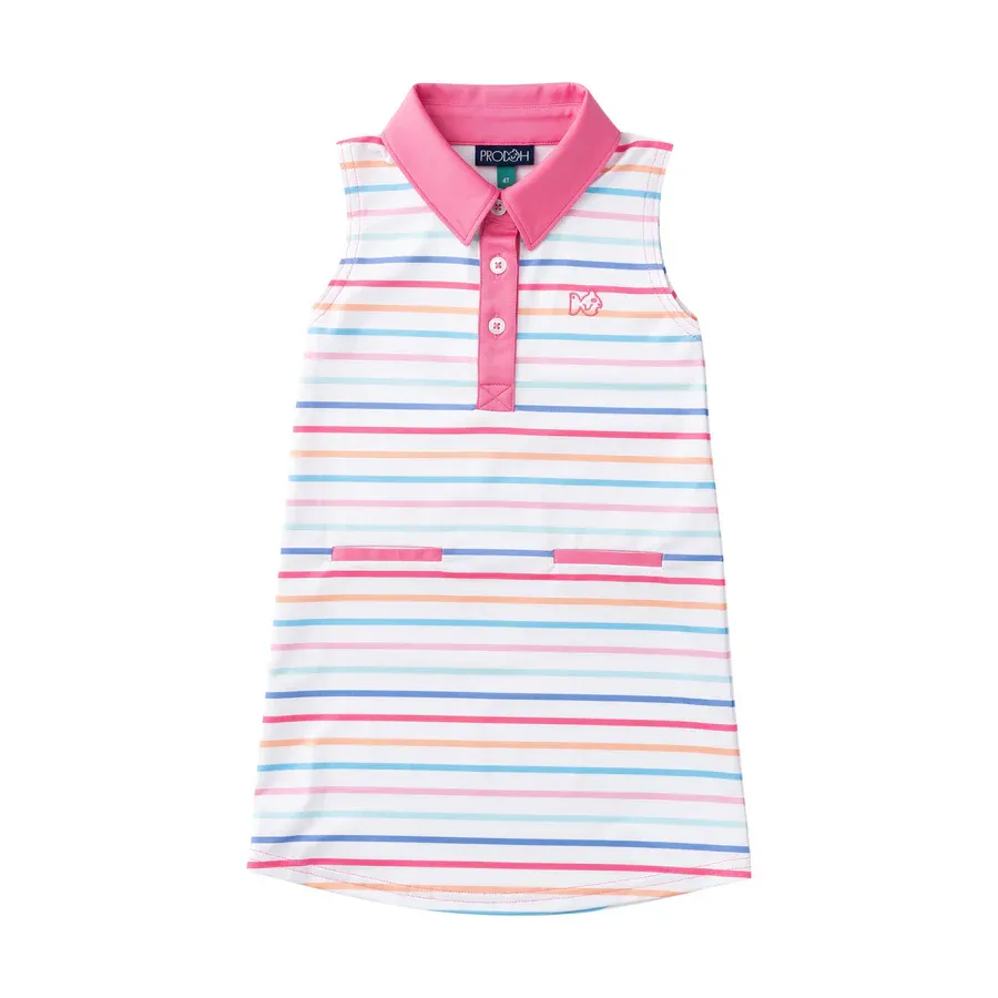Girls Sleeveless Pro Performance Polo Dress in Sunset Stripe