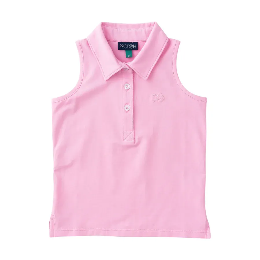 Girls Sleeveless Solid Cotton Polo in Pink